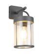 Brandende Reality Almeria antraciet grijze wandlamp voor buiten van 29cm hoog met hangende cilindervormige lantaarn van transparant kunststof