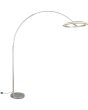 Brandende Trio Amador staal kleurige booglamp met een uitval van 65 tot 165 cm met een cirkelvormige kap met twee LED randen
