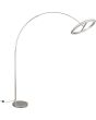 Trio Amador staal kleurige booglamp met een uitval van 65 tot 165 cm met een cirkelvormige kap met twee LED randen