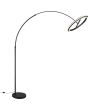 Brandende Trio Amador zwarte booglamp met een uitval van 65 tot 165 cm met een cirkelvormige kap met twee LED randen
