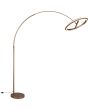 Brandende Trio Amador koffiebruine booglamp met een uitval van 65 tot 165 cm met een cirkelvormige kap met twee LED randen