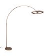 Trio Amador koffiebruine booglamp met een uitval van 65 tot 165 cm met een cirkelvormige kap met twee LED randen