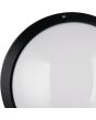 Detailfoto van het materiaal van de Reality Ambato zwarte ronde wandlamp voor buiten van 27cm in diameter met een wit kunststof schaal