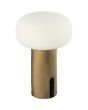 Konstsmide Antibes gerasterd messing kleurige oplaadbare tafellamp van 16 cm hoog met ovaal opaal glazen kap