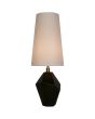 Brandende Searchlight Apex tafellamp van 55,5 cm hoog met zwart steenvormige voet en hoge kap van wit textiel