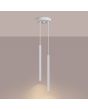 Brandende Sollux Arche witte hanglamp met een diameter van 15cm en twee geribbelde buizen van 49,5 cm hoog en 25 mm in diameter