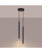 Brandende Sollux Arche zwarte hanglamp met een diameter van 15cm en twee geribbelde buizen van 49,5 cm hoog en 25 mm in diameter