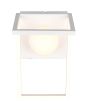 Bovenaanzicht Trio Arola witte wandlamp met metalen frame met LED rand en een wit glazen bol aan een metalen wandplaat met schakelaar en DIP schakelaar