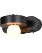 Trio Arpino zwarte wandlamp met ovale wandplaat van 15cm breed en schijfvormig element met wit glazen LED bol naar beneden en LED spot omhoog