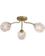 Searchlight Astral 11523-3GO brandende goudkleurige plafondlamp met drie armen met elk een glazen kap met structuur