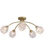 Searchlight Astral 11525-5GO brandende goudkleurige plafondlamp met vijf armen met elk een glazen kap met structuur