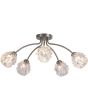 Searchlight Astral 11525-5SN brandende staalkleurige plafondlamp met vijf armen met elk een glazen kap met structuur