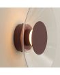 zijaanzicht bruine ronde wandlamp van 28 cm in diameter met brede plexiglas rand en geïntegreerde LED voor licht langs de muur 