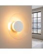 brandende witte ronde wandlamp van 28 cm in diameter met brede plexiglas rand en geïntegreerde LED voor licht langs de muur 