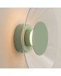 zijaanzicht saliegroen ronde wandlamp van 28 cm in diameter met brede plexiglas rand en geïntegreerde LED voor licht langs de muur 