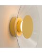 zijaanzicht geel ronde wandlamp van 28 cm in diameter met brede plexiglas rand en geïntegreerde LED voor licht langs de muur 