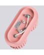 achterzijde met bevestiging van de roze dubbele geribbelde metalen plafondlamp met twee delen met een diameter van 10 cm en een GU10 led lamp naast elkaar