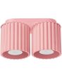 roze dubbele geribbelde metalen plafondlamp met twee delen met een diameter van 10 cm en een GU10 led lamp naast elkaar