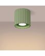 brandende saliegroen geribbelde metalen plafondlamp met een diameter van 10 cm en een GU10 lampje