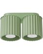 saliegroen geribbelde metalen dubbele plafondlamp met twee kapjes met een diameter van 10 cm met een GU10 lampje