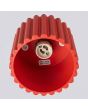 binnenzijde met GU10 fitting van de rood geribbelde metalen plafondlamp met een diameter van 10 cm