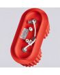 bevestiging van de rood geribbelde metalen dubbele plafondlamp met twee kapjes met een diameter van 10 cm