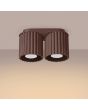 brandende bruin geribbelde metalen dubbele plafondlamp met twee kapjes met een diameter van 10 cm met een GU10 lampje