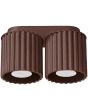 bruin geribbelde metalen dubbele plafondlamp met twee kapjes met een diameter van 10 cm met een GU10 lampje