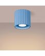brandende lichtblauw geribbelde metalen plafondlamp met een diameter van 10 cm en een GU10 lampje