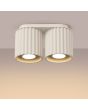 Brandende Sollux Aura beige plafondlamp van 21 cm breed met twee geribbeld cilindervormige kappen naast elkaar met elk een GU10 lamp