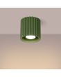 Brandende Sollux Aura olijf groen geribbeld cilindervormige plafondlamp van 10 cm in diameter met een GU10 lampje erin