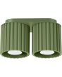 Sollux Aura olijf groene plafondlamp van 21 cm breed met twee geribbeld cilindervormige kappen naast elkaar met elk een GU10 lamp