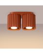 Brandende Sollux Aura oker rode plafondlamp van 21 cm breed met twee geribbeld cilindervormige kappen naast elkaar met elk een GU10 lamp