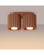 Brandende Sollux Aura mokka bruine plafondlamp van 21 cm breed met twee geribbeld cilindervormige kappen naast elkaar met elk een GU10 lamp