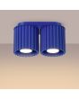 Brandende Sollux Aura marine blauwe plafondlamp van 21 cm breed met twee geribbeld cilindervormige kappen naast elkaar met elk een GU10 lamp
