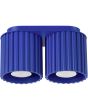 Sollux Aura marine blauwe plafondlamp van 21 cm breed met twee geribbeld cilindervormige kappen naast elkaar met elk een GU10 lamp