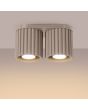 Brandende Sollux Aura taupe kleurige plafondlamp van 21 cm breed met twee geribbeld cilindervormige kappen naast elkaar met elk een GU10 lamp