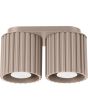 Sollux Aura taupe kleurige plafondlamp van 21 cm breed met twee geribbeld cilindervormige kappen naast elkaar met elk een GU10 lamp