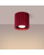 Brandende Sollux Aura burgundy geribbeld cilindervormige plafondlamp van 10 cm in diameter met een GU10 lampje erin