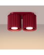 Brandende Sollux Aura burgundy plafondlamp van 21 cm breed met twee geribbeld cilindervormige kappen naast elkaar met elk een GU10 lamp