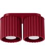 Sollux Aura burgundy plafondlamp van 21 cm breed met twee geribbeld cilindervormige kappen naast elkaar met elk een GU10 lamp
