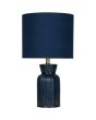 Searchlight Ava EU62922BL brandende blauwe tafellamp van 39cm hoog met flesvormige voet van keramiek en ronde kap van fluweel