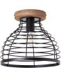 Brilliant Avia 99563/76 industriele plafondlamp met ronde houten plafondplaat en kap van zwart metaaldraad