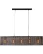 Freelight Avola hanglamp met zwarte plafondbalk en zwarte langwerpige kap van metaalgaas van 120 bij 25cm met goudkleurige binnenzijde