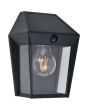 Lutec Avony zwarte wandlamp voor buiten van 20,5 cm hoog met zonnepaneel bovenop en E27 peertje