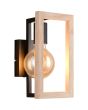 Casalum Bano zwarte wandlamp met hangende brandende globelamp en fsc houten rechthoekig frame ervoor