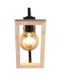 Bovenaanzicht Casalum Bano zwarte wandlamp met hangende globelamp en fsc houten rechthoekig frame ervoor