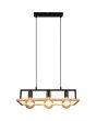 Brandende Casalum Bano zwarte hanglamp van 57,5 cm lang met drie hangende globelampen en fsc houten rechthoekig frame eromheen