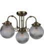 Searchlight Belvue 3259AB klassiek bronzen badkamer plafondlamp in kroonvorm met drie bolvormig geribbeld glazen kappen