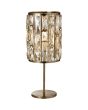 Searchlight Bijou EU6584AB brandende bronzen tafellamp met cilindervormige kap met raamwerk en champagne kleurige kristalglazen rechthoeken erin